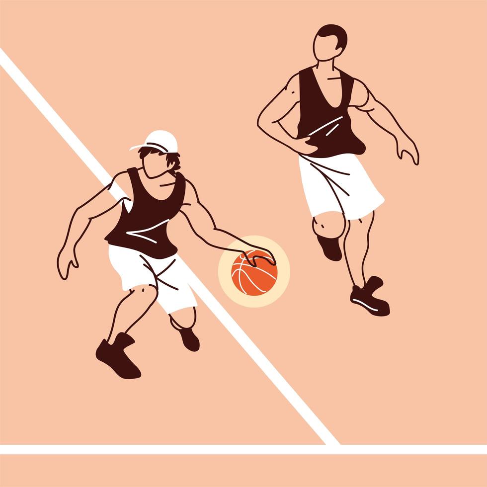 twee basketbalspelers mannen met bal vector design