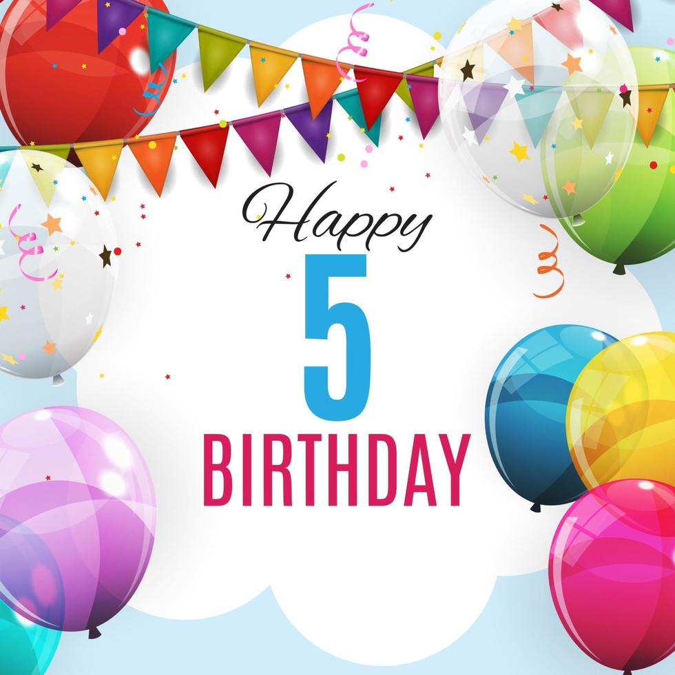 leuke sjabloon 5 jaar jubileum. groep van kleur glanzende helium ballonnen achtergrond. vector illustratie