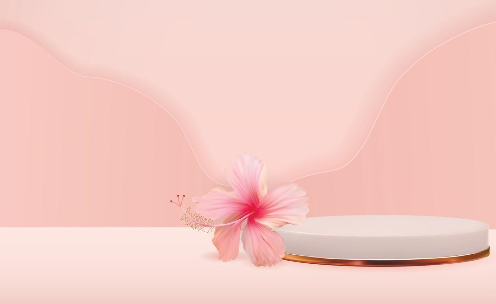 witte 3d voetstuk achtergrond met hibiscus bloem voor cosmetische productpresentatie, modetijdschrift. kopieer ruimte vectorillustratie vector