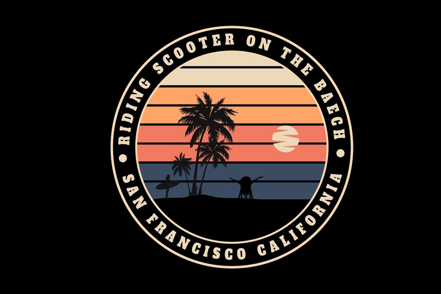 scooter rijden op het strand san francisco californië kleur crème oranje en donkergrijs vector