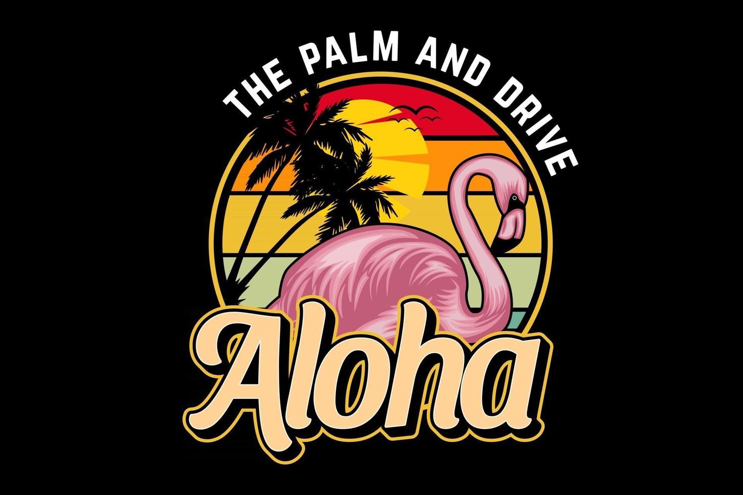 de palm en drive aloha flamingo's silhouet ontwerp vector