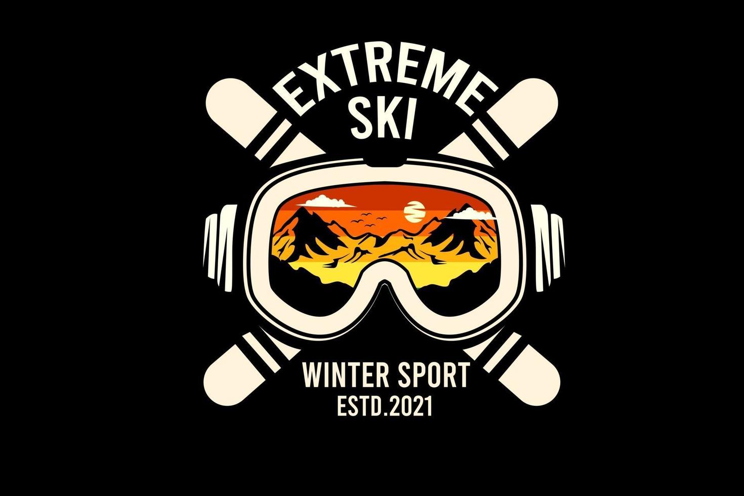 extreem ski-silhouetontwerp met retro achtergrond vector