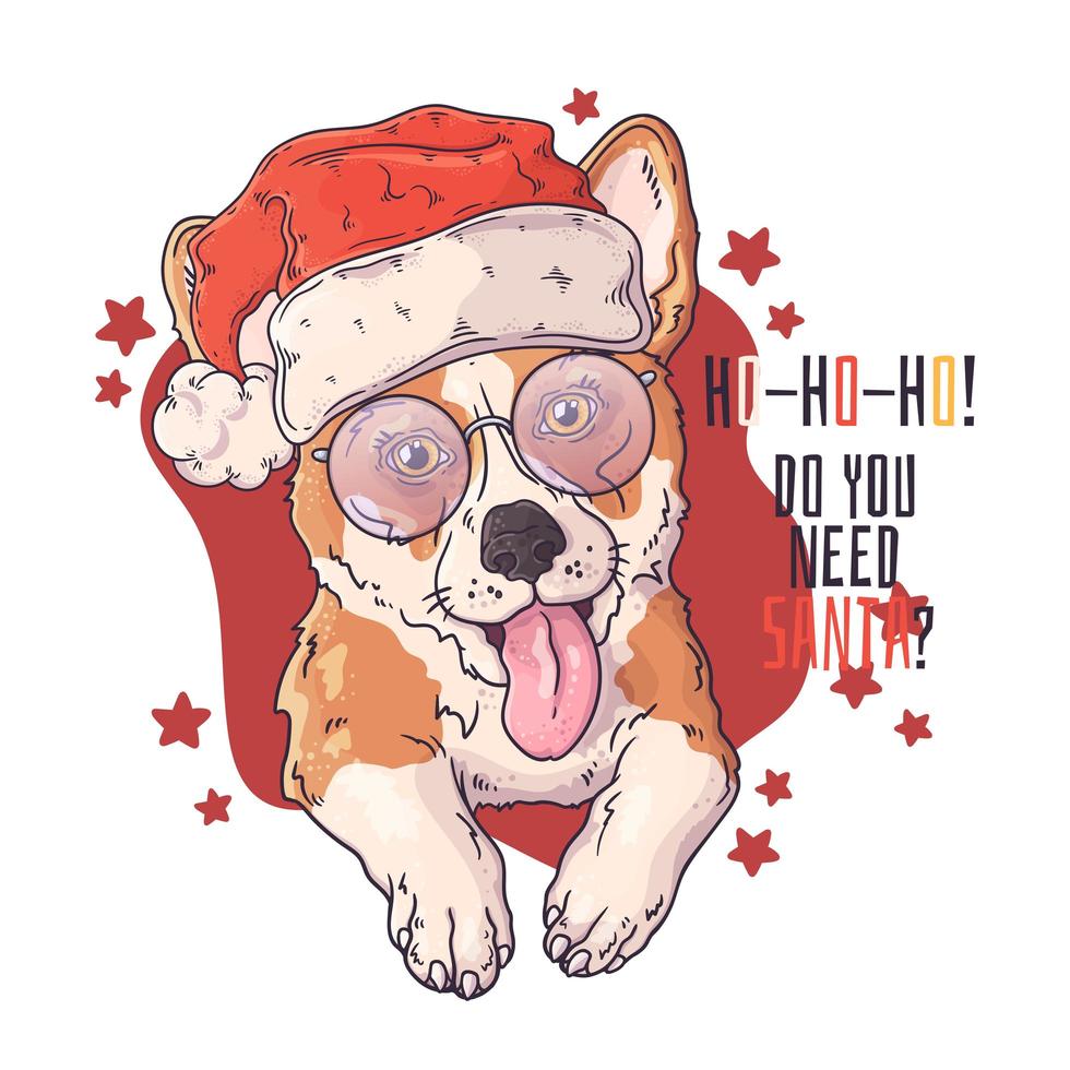 hand getekend portret van corgi hond in kerst accessoires vector. vector