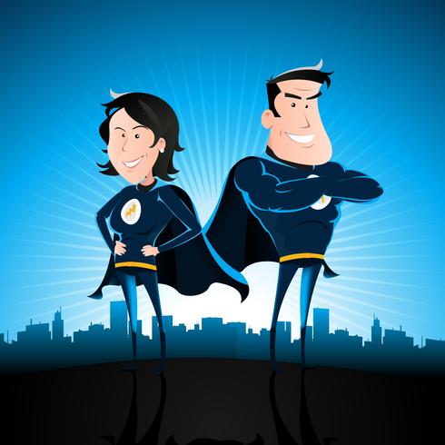 Blue Superhero Man en vrouw vector