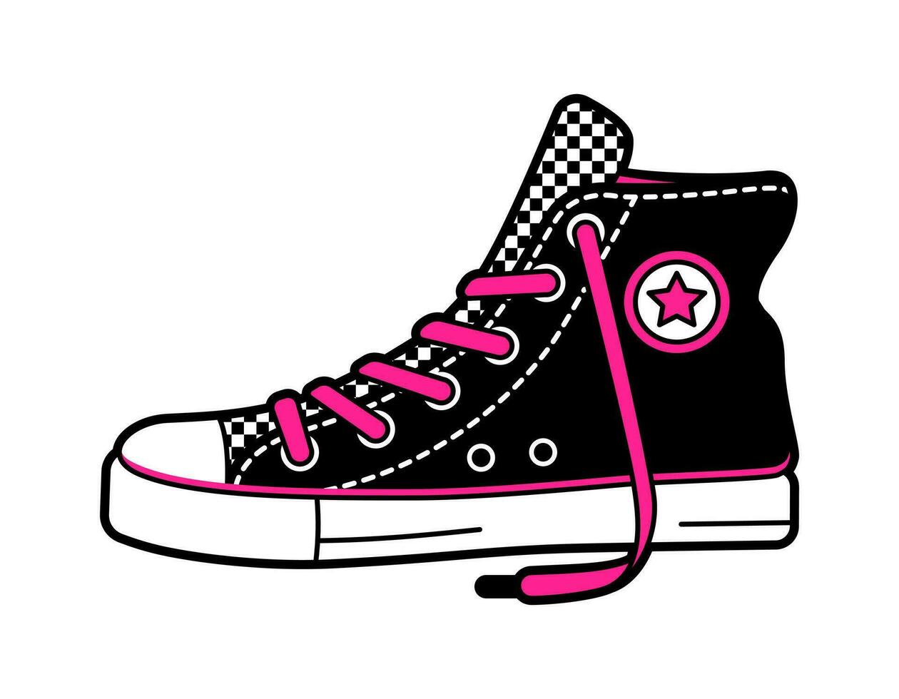 sportschoenen in modieus emo-goth stijl van de jaren 2000. vlak vector illustratie, hand- getrokken. esthetiek, 00s. roze en zwart