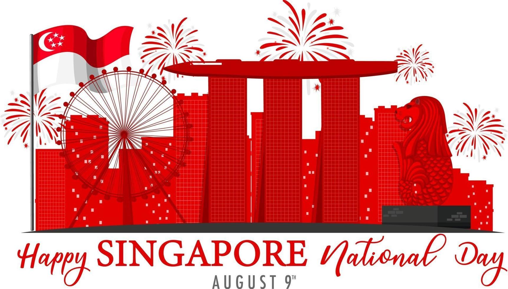 nationale dag van singapore met Marina Bay Sands Singapore en vuurwerk vector