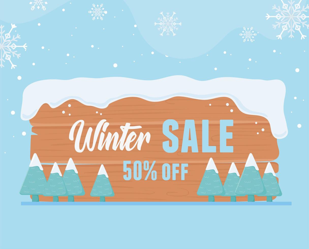 winter sale aanbieding houten plank sneeuw marketing icoon vector