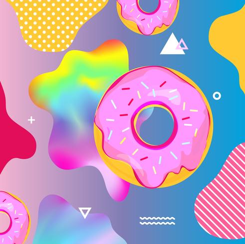 Vloeiende veelkleurige achtergrond met donuts vectorillustratie vector