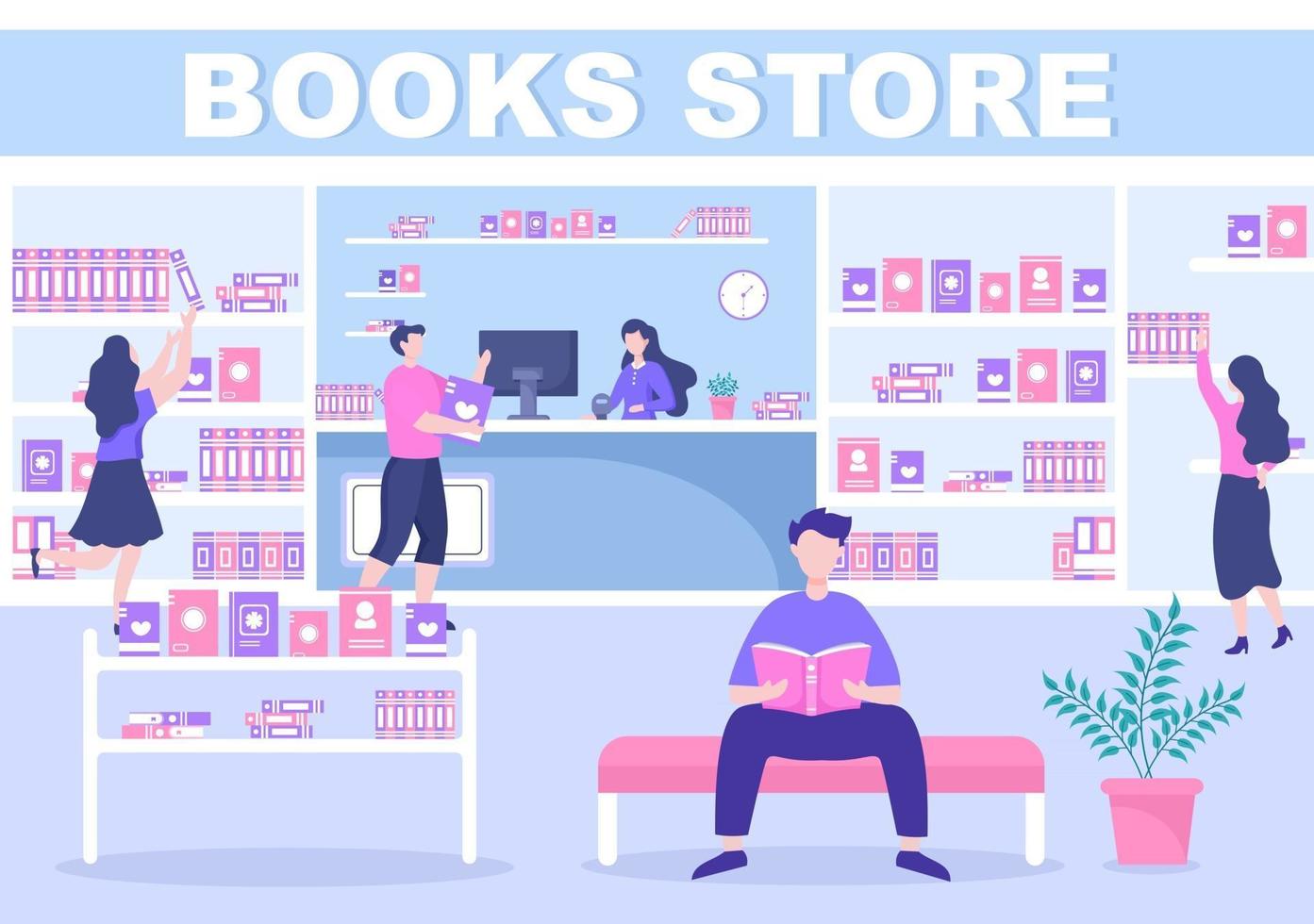 boekhandel vectorillustratie is een plek om boeken te kopen of te lezen vector