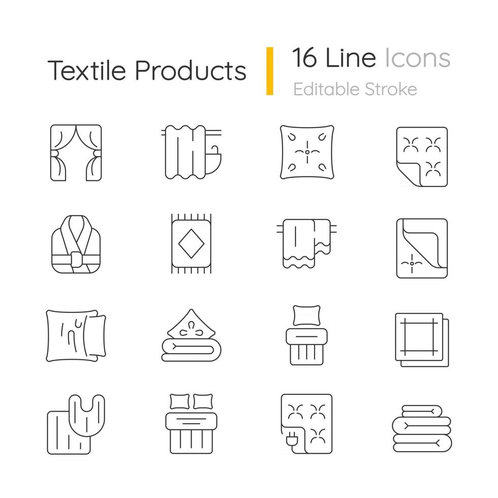 textielproducten lineaire iconen set vector