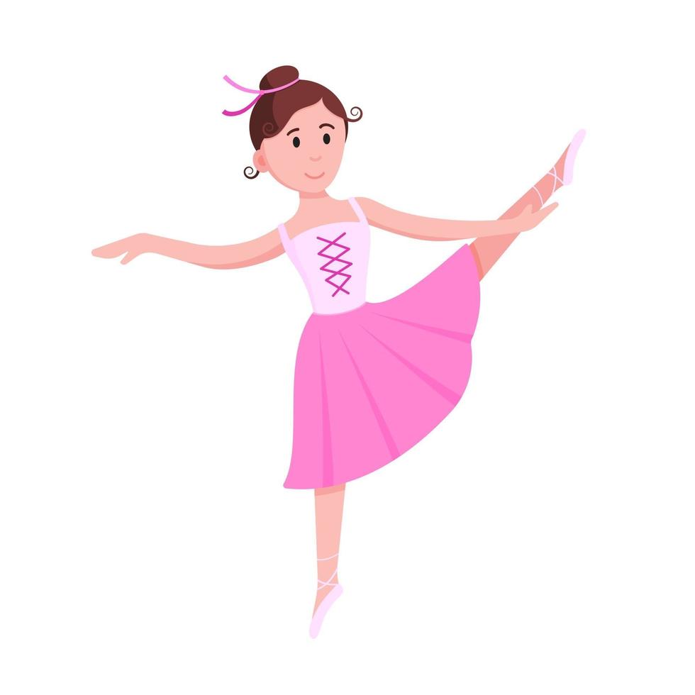 jonge mooie ballerina gekleed in tutu en pointe-schoenen staan ?? in de pose vlakke stijl ontwerp vectorillustratie geïsoleerd op witte achtergrond elegante jonge vrouwelijke personage van klassiek ballet vector