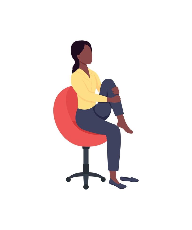 vrouw in stoel strekken been egale kleur vector gezichtsloos karakter