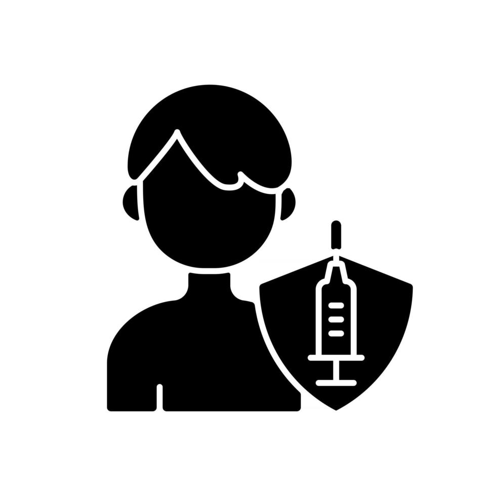 vaccinatie van tieners zwart glyph-pictogram. vaccinatie van tieners. ziekenhuis patiënt. behandeling voor virusimmuniteit. gezondheidszorg, geneeskunde. silhouet symbool op witte ruimte. vector geïsoleerde illustratie