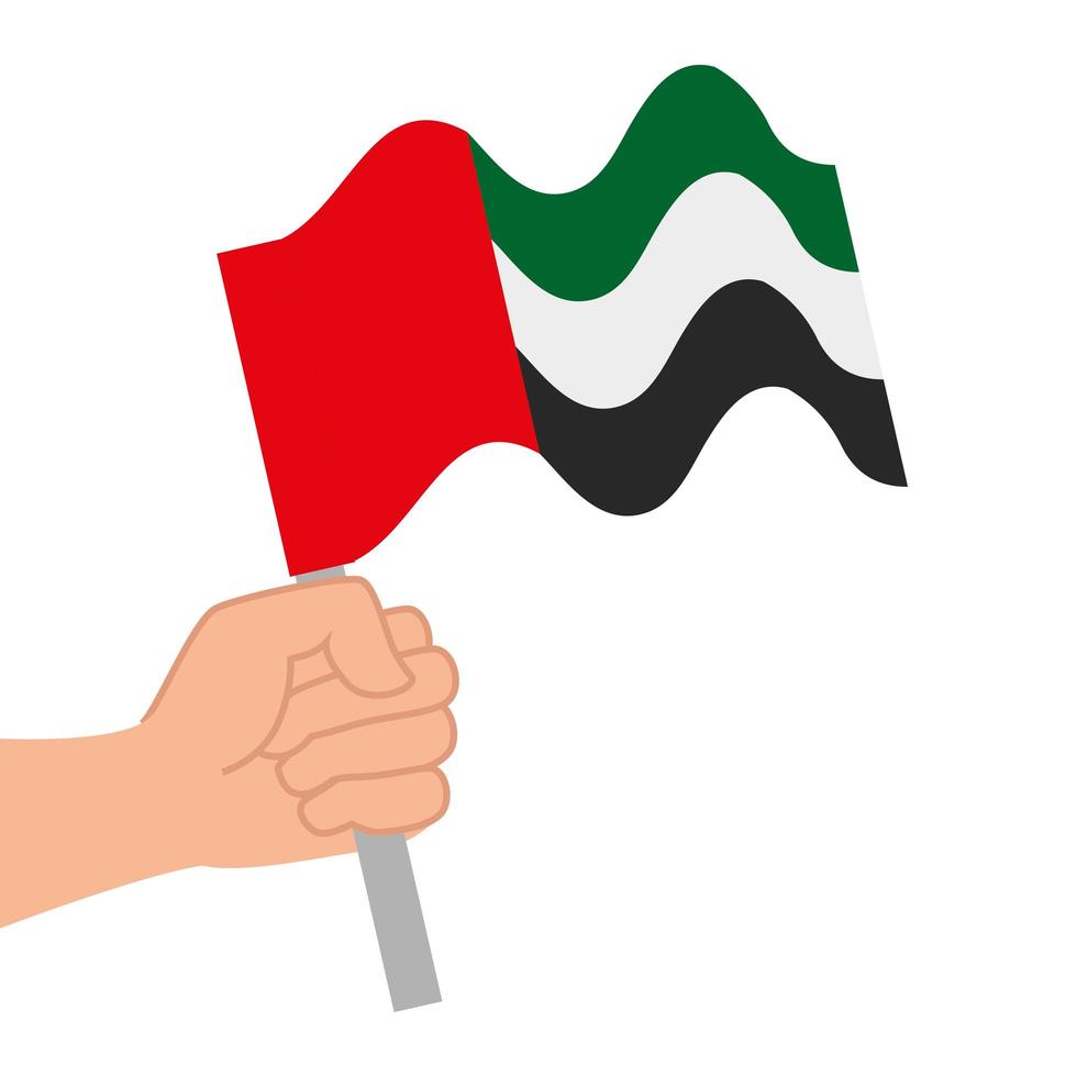 hand met vlag van de verenigde arabische emiraten die in paal zwaait vector