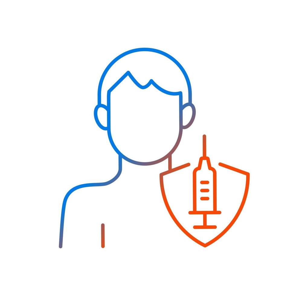 vaccinatie van volwassenen gradiënt lineaire vector pictogram. mannelijke patiënt. immunisatie tegen virussen. gezondheidszorg, geneeskunde. dunne lijn kleur symbolen. moderne stijlpictogram. vector geïsoleerde overzichtstekening