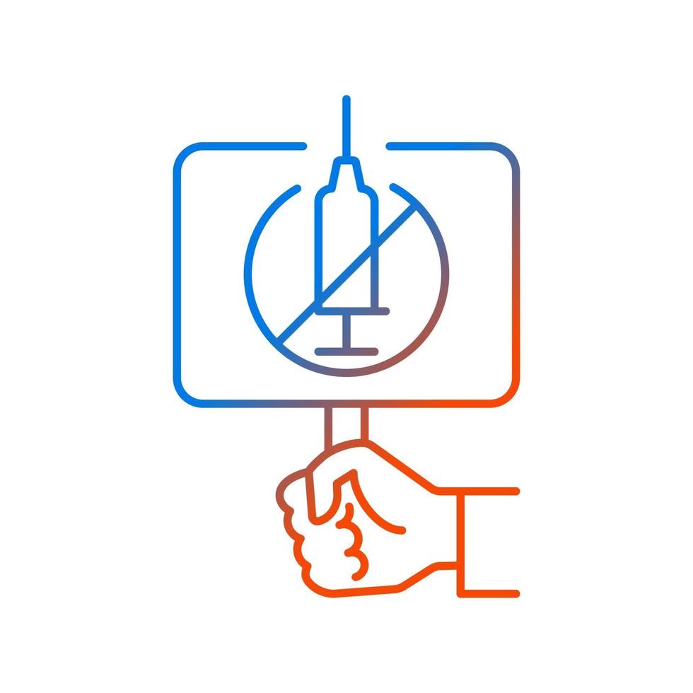 anti vaxxer verloop lineaire vector pictogram. demonstratie tegen covid-drugsinjecties. plakkaat voor anti-vax-protest. dunne lijn kleur symbolen. moderne stijlpictogram. vector geïsoleerde overzichtstekening