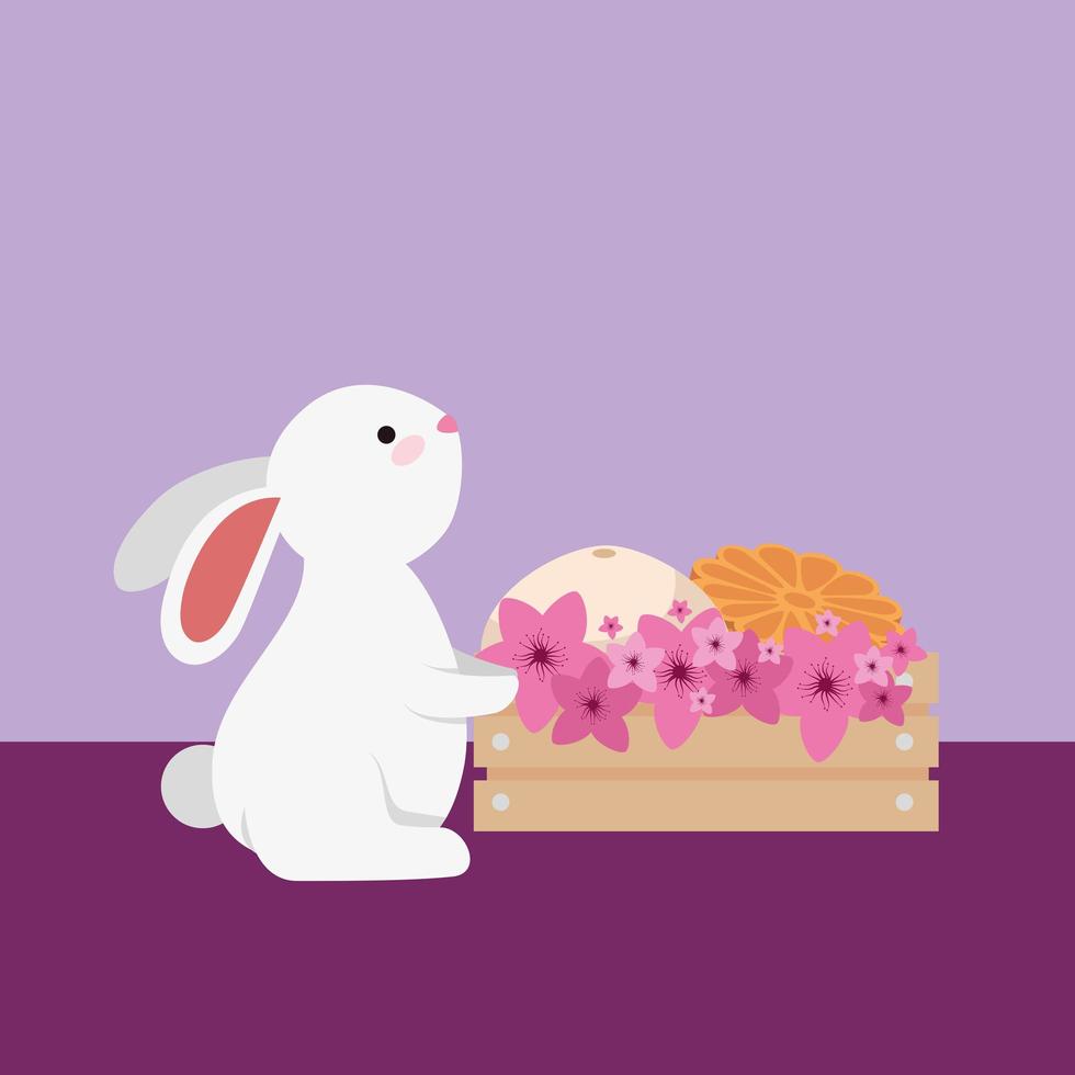 schattig en klein konijn met meloenen in houten kist vector