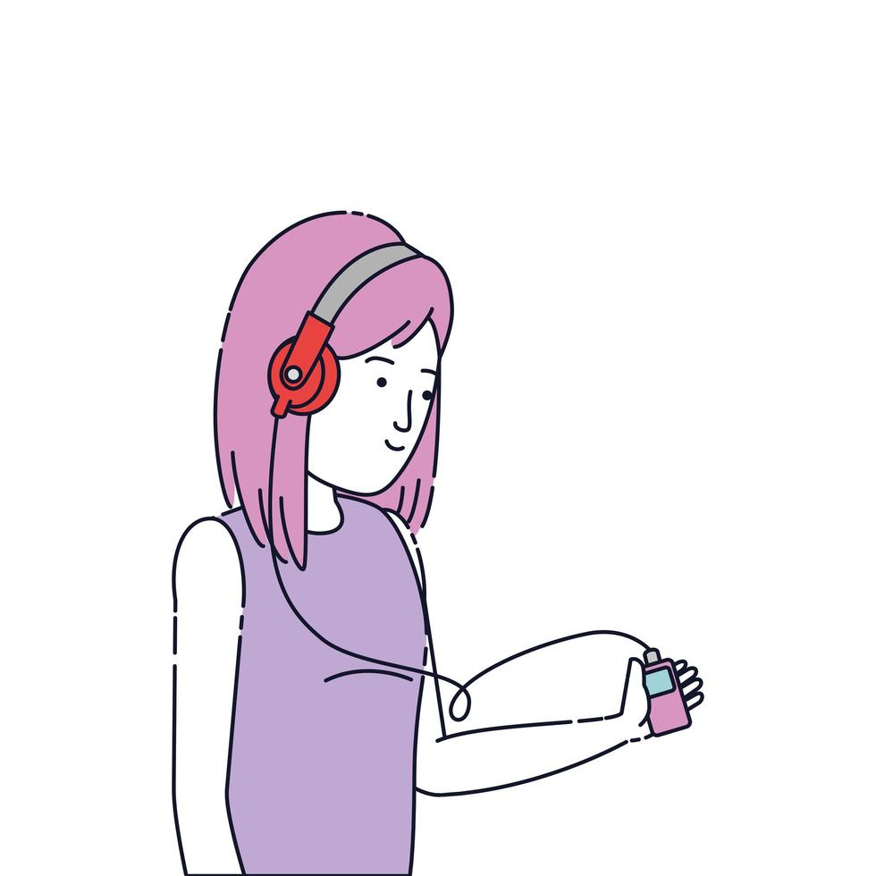 jonge vrouw met koptelefoon en muziekspeler vector