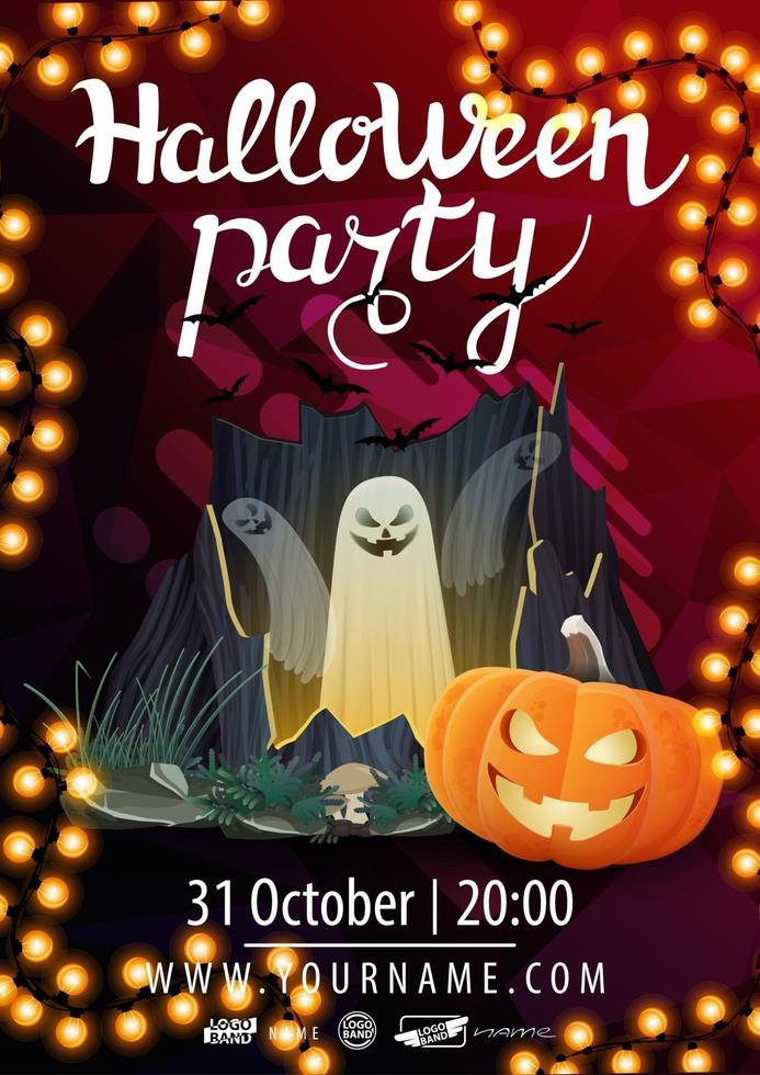 halloween-feest, mooie moderne posterlay-out klaar om af te drukken met portaal met geesten en pompoenjack vector