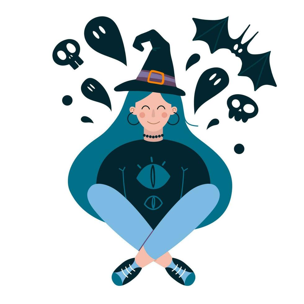 halloween heks, tekenfilm stijl. modieus modern vector illustratie geïsoleerd Aan wit achtergrond