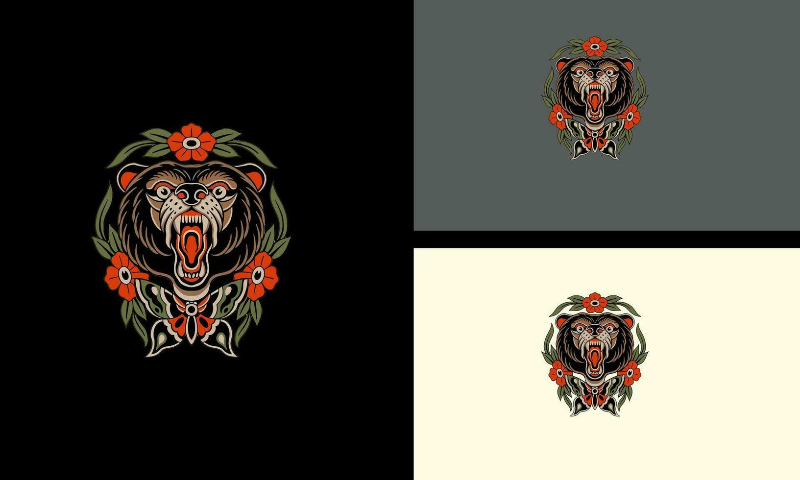 hoofd tijger en bloemen vector mascotte ontwerp