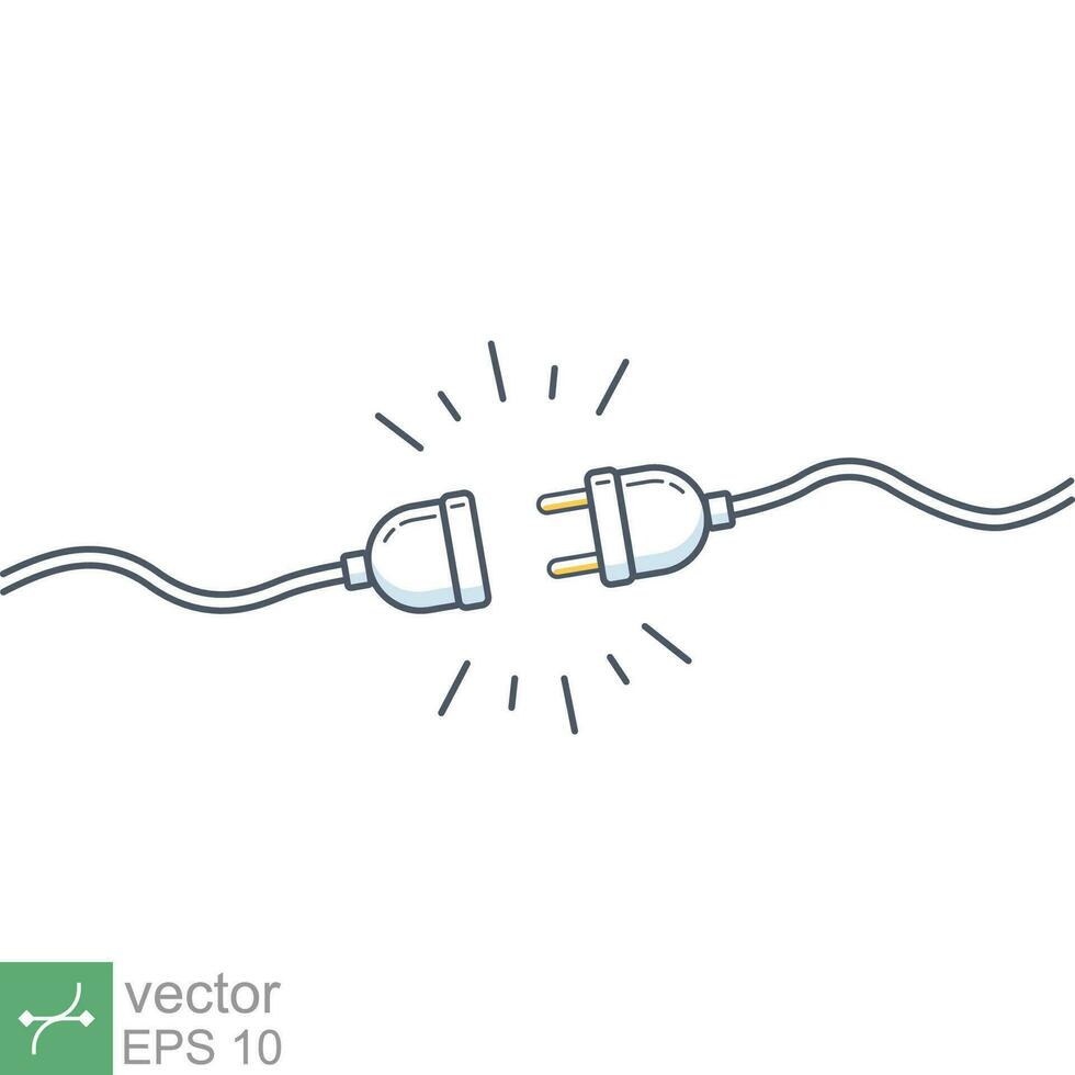 losgekoppeld icoon. elektrisch plug en stopcontact loskoppelen schets ontwerp vector. 404 fout achtergrond web banier, elektrisch draad schok, ontkoppeling, verlies van aansluiten. eps 10. vector