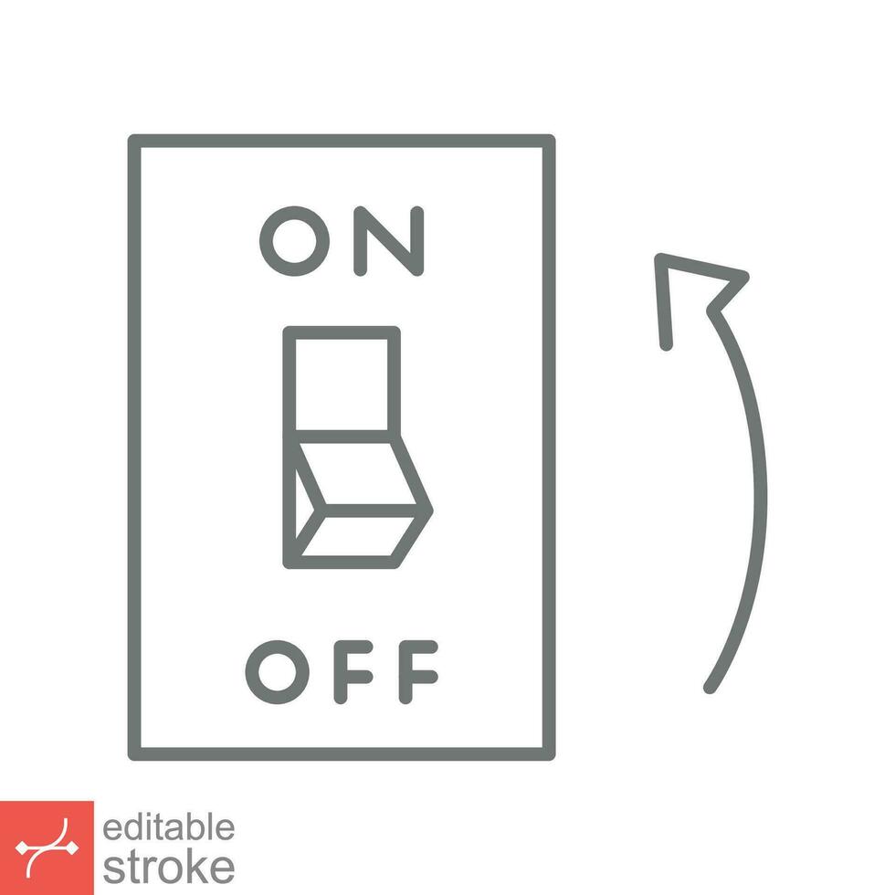 licht Aan, elektrisch schakelaar icoon. gemakkelijk schets stijl. macht beurt Aan knop, wisselen schakelaar Aan positie concept. dun lijn vector illustratie geïsoleerd Aan wit achtergrond. bewerkbare beroerte eps 10.