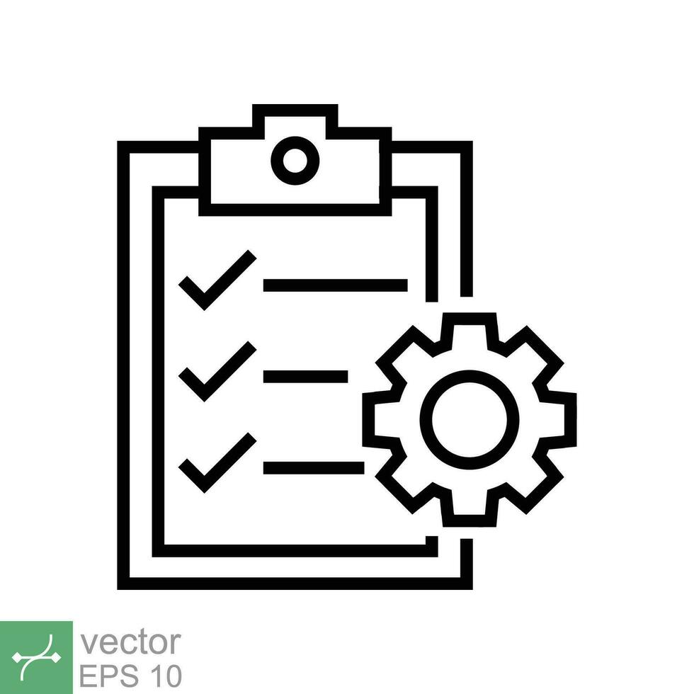 klembord met uitrusting icoon. gemakkelijk schets stijl. project plan, document, meewerkend, taak controleren lijst, tandwiel, beheer concept. dun lijn vector illustratie geïsoleerd Aan wit achtergrond. eps 10.