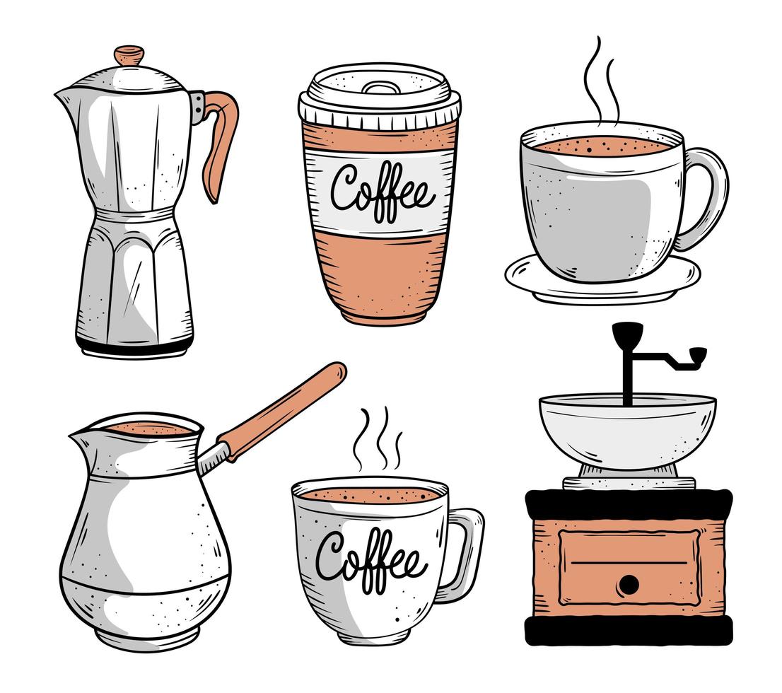 zes koffie iconen vector