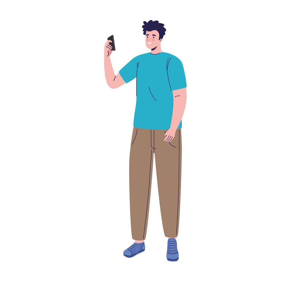 jonge man met smartphoneapparaat vector
