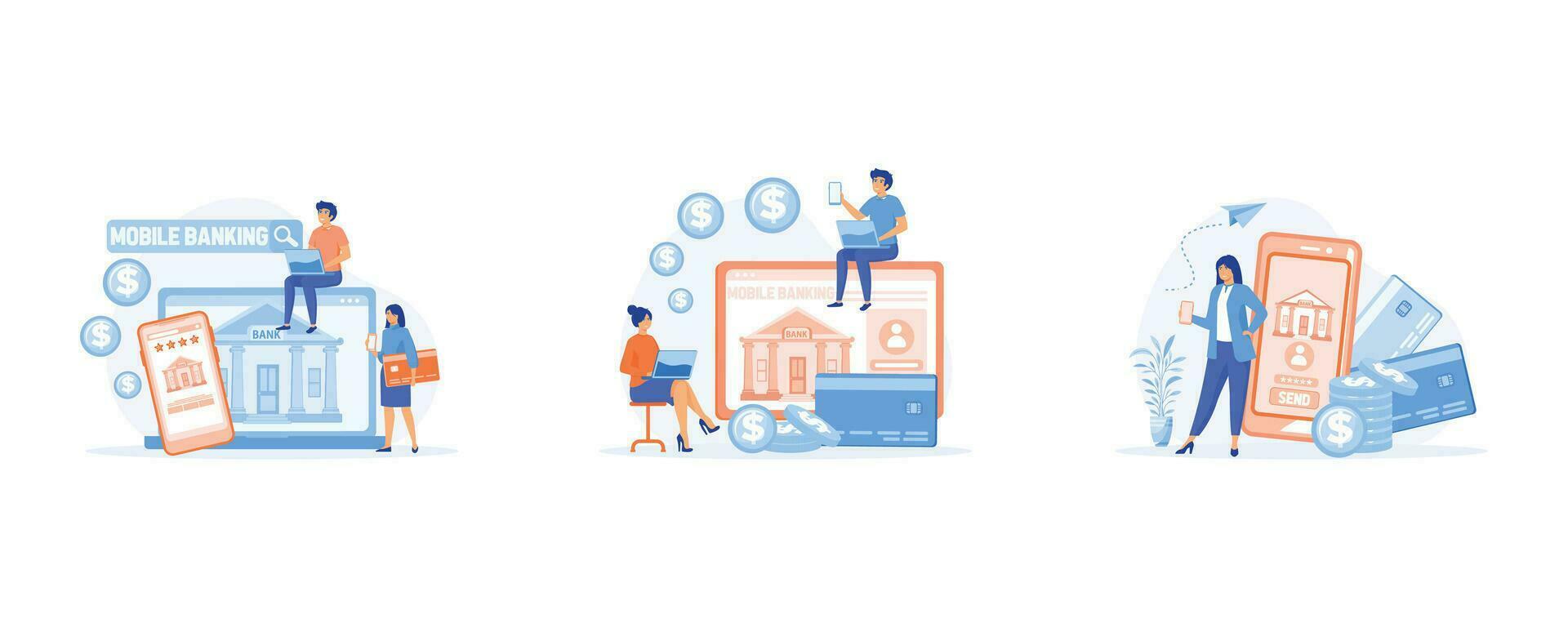 mobiel bank en online betaling concept. financiën digitaal transformatie, financieel account onderhoud online. reeks vlak vector modern illustratie