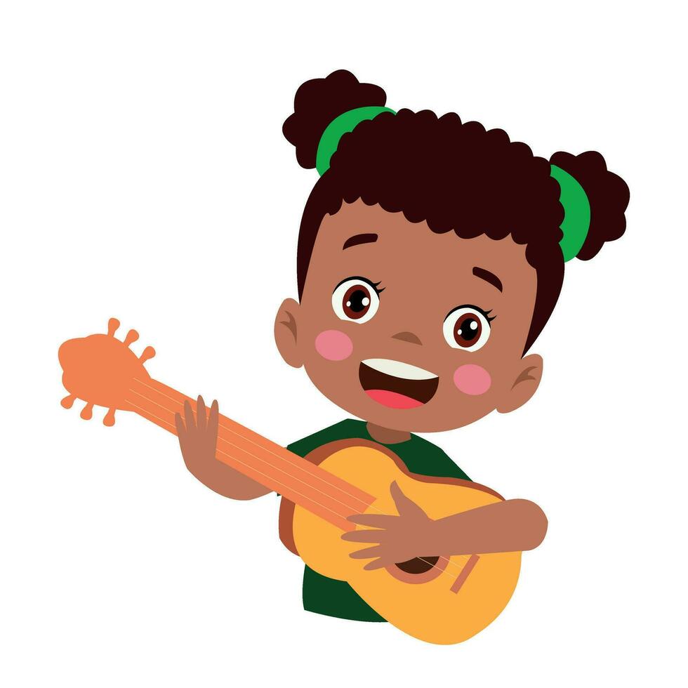 schattig weinig kinderen spelen gitaar vector