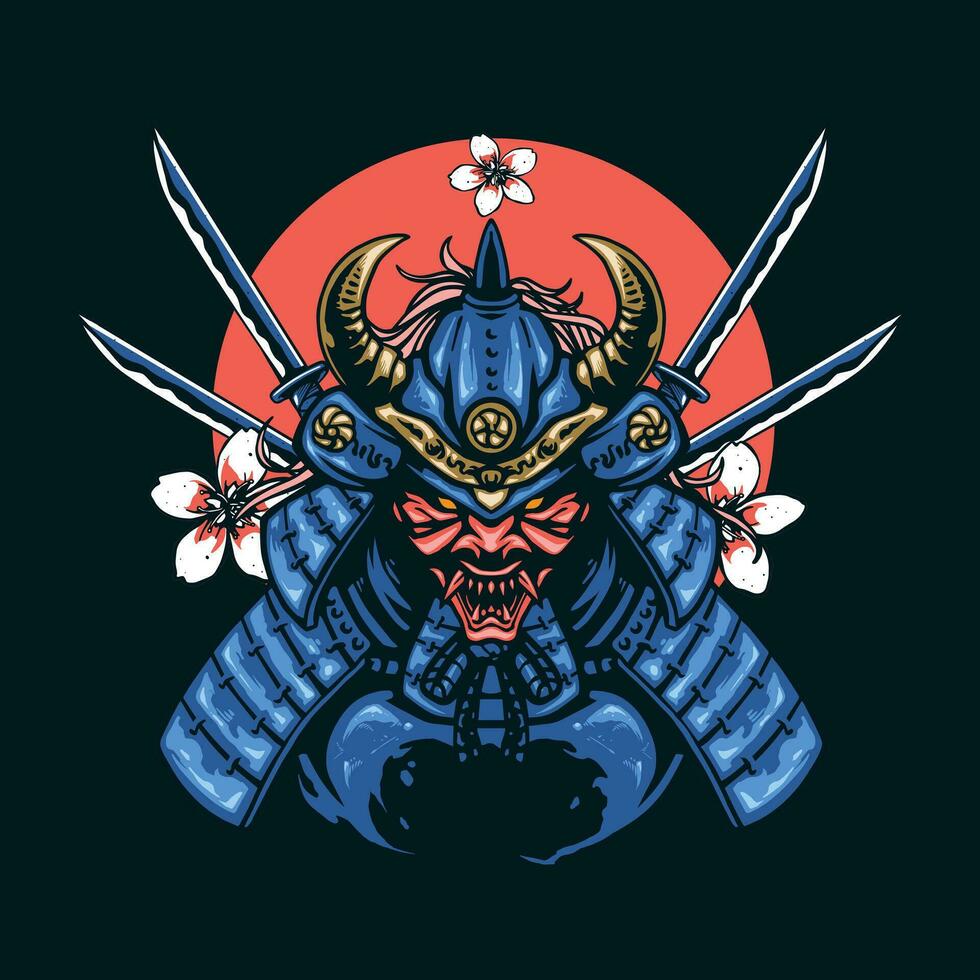 samurai krijger met demon masker vector