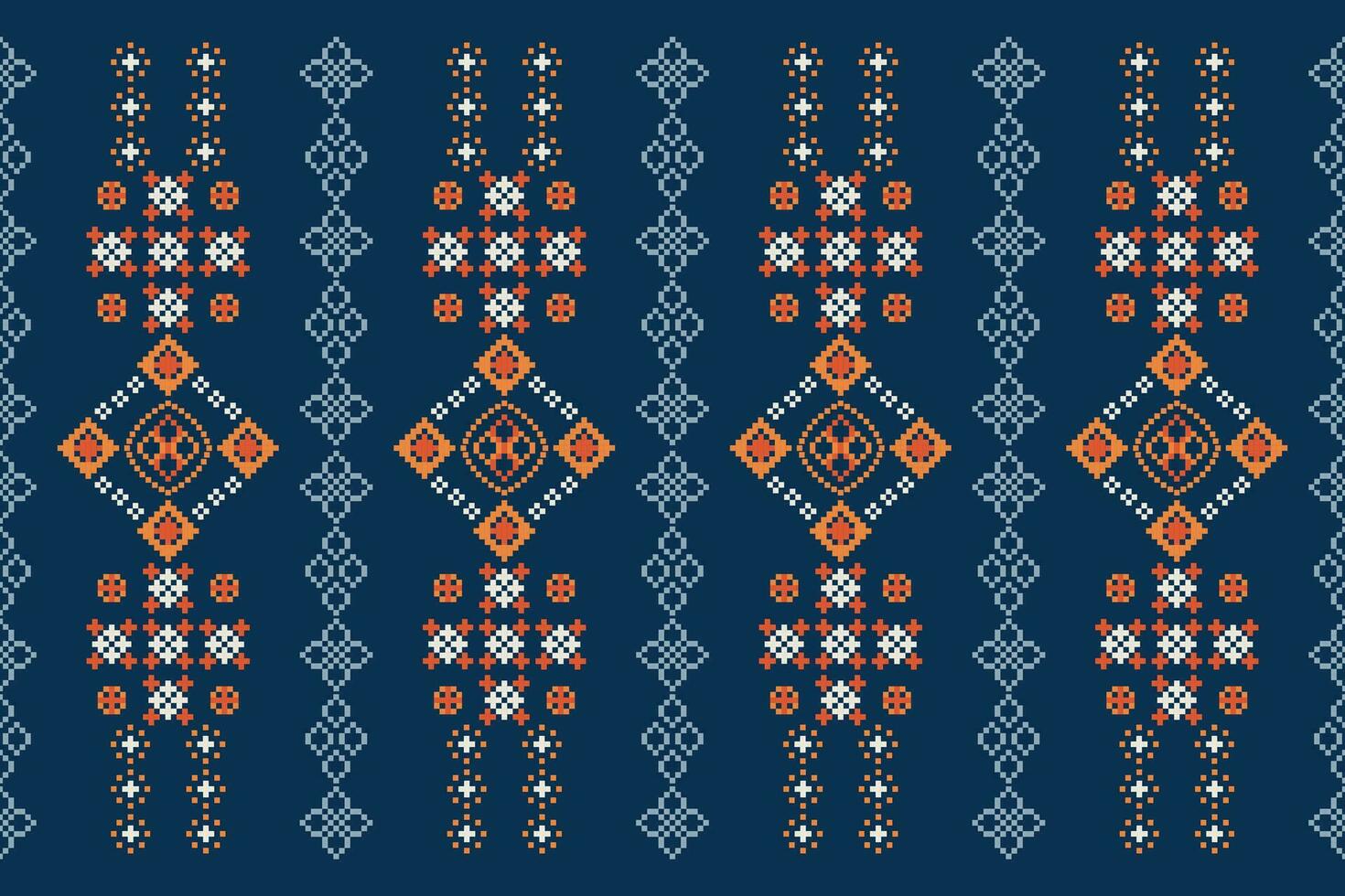 etnisch meetkundig kleding stof patroon kruis steek.ikat borduurwerk etnisch oosters pixel patroon blauw achtergrond. abstract,vector,illustratie. textuur,kleding,lijst,decoratie,motieven,zijde behang. vector