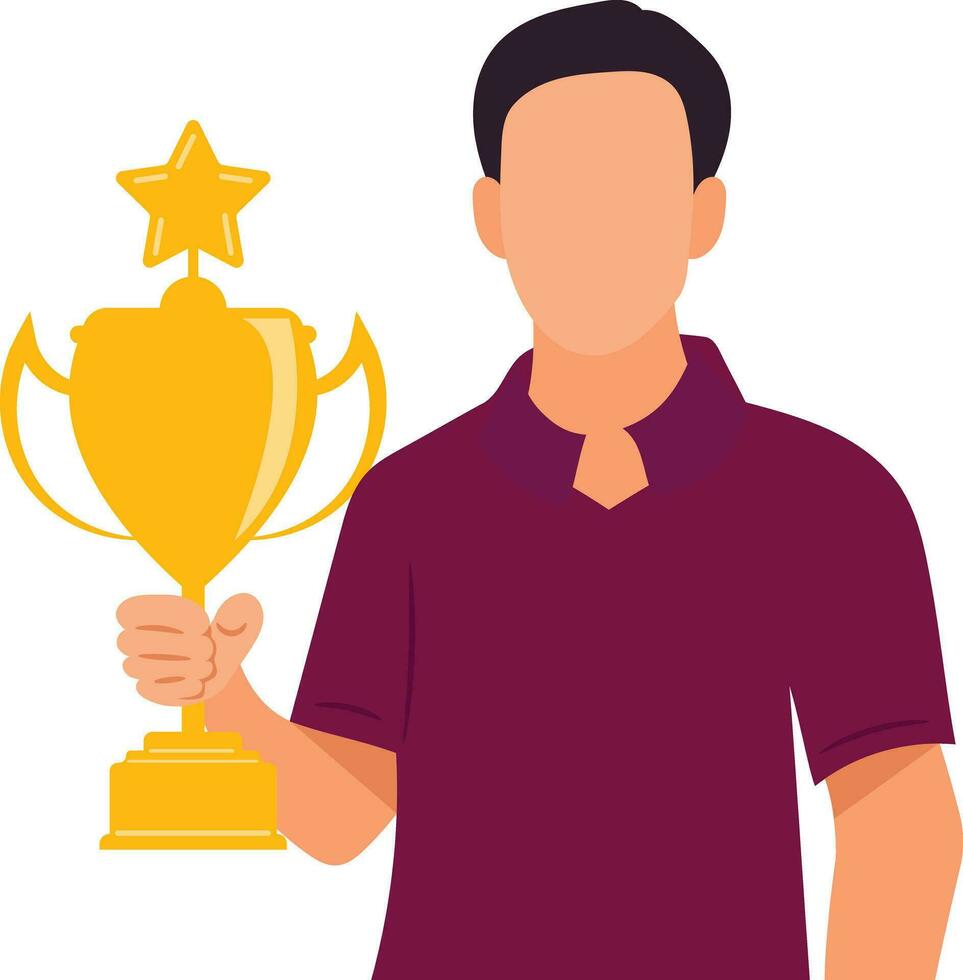 winnaar deelnemer Holding een trofee in tekenfilm karakter illustratie vector