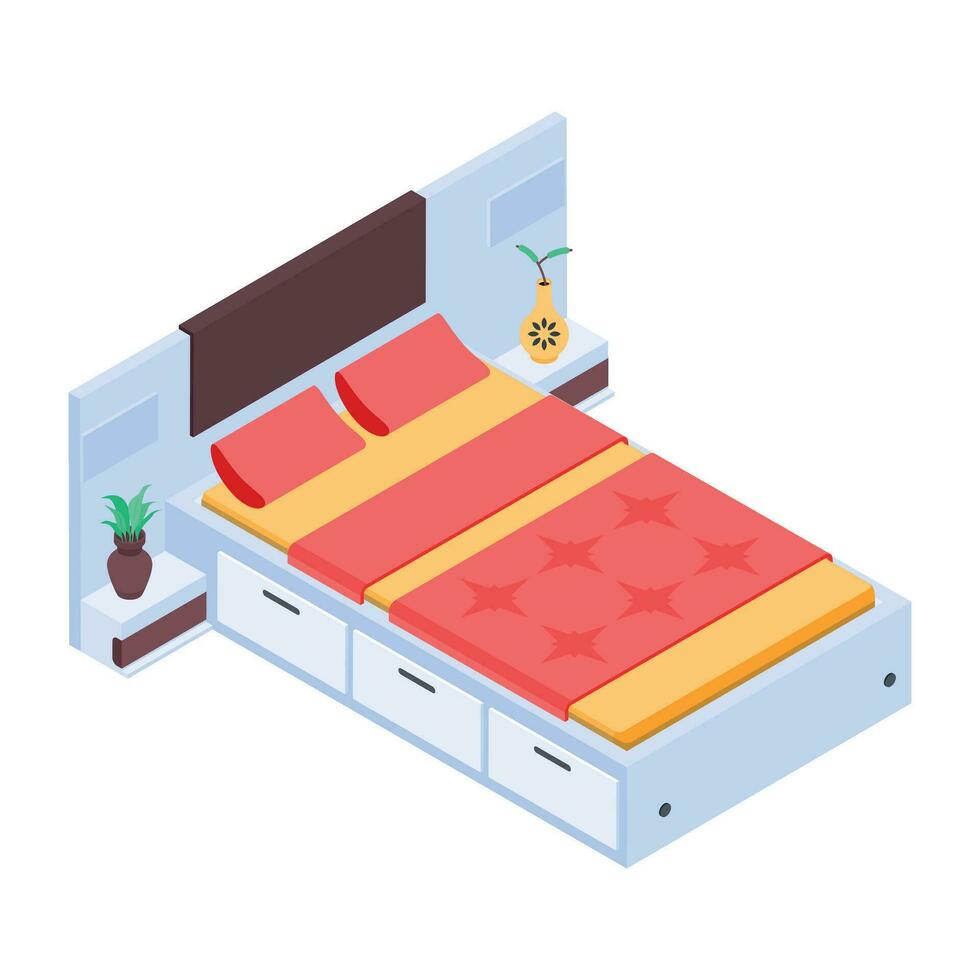 pak van slaapkamer isometrische pictogrammen vector