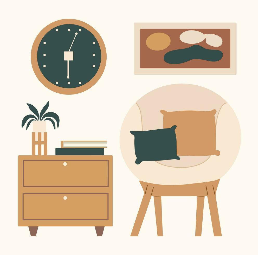 Scandinavisch stijl kamer interieur ontwerp. vector illustratie