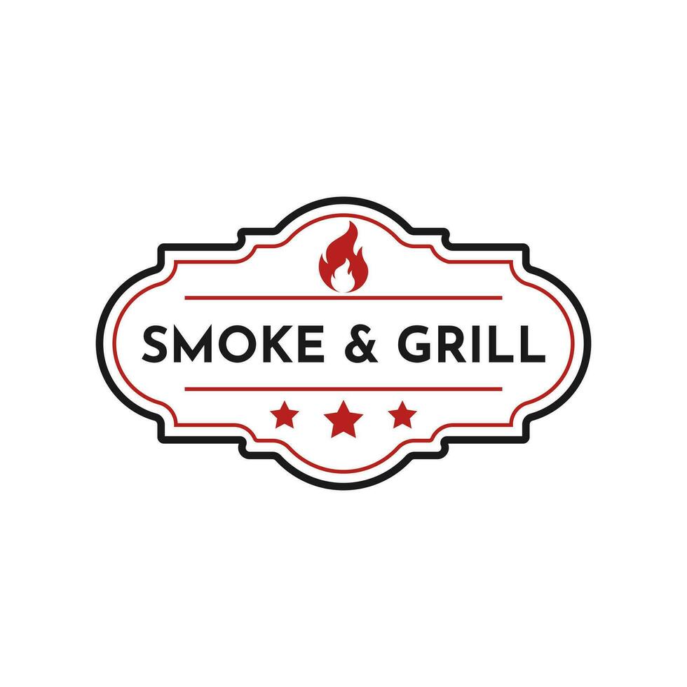 wijnoogst retro rustiek bbq grill, barbecue, barbecue etiket postzegel logo ontwerp sjabloon vector