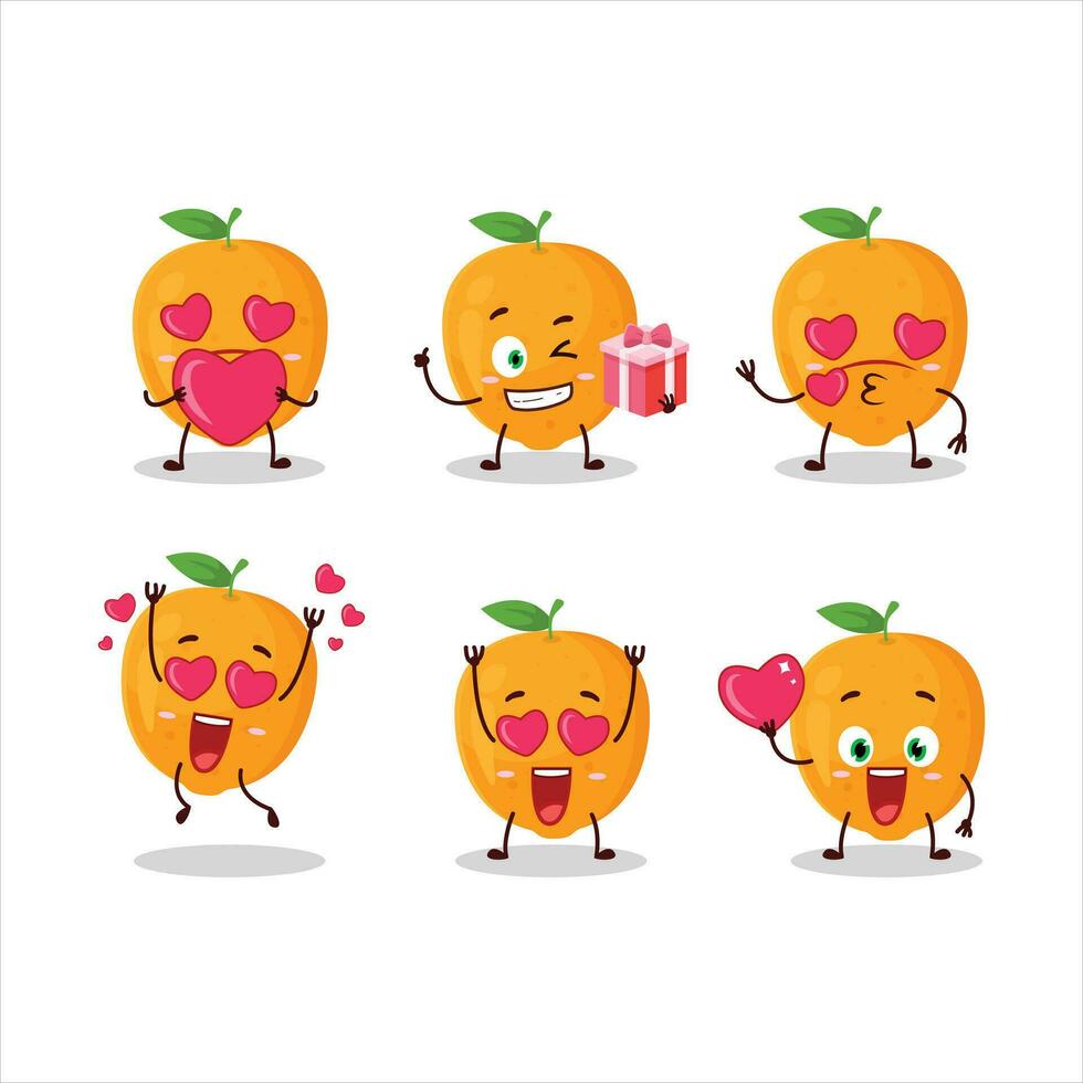 oranje fruit tekenfilm karakter met liefde schattig emoticon vector