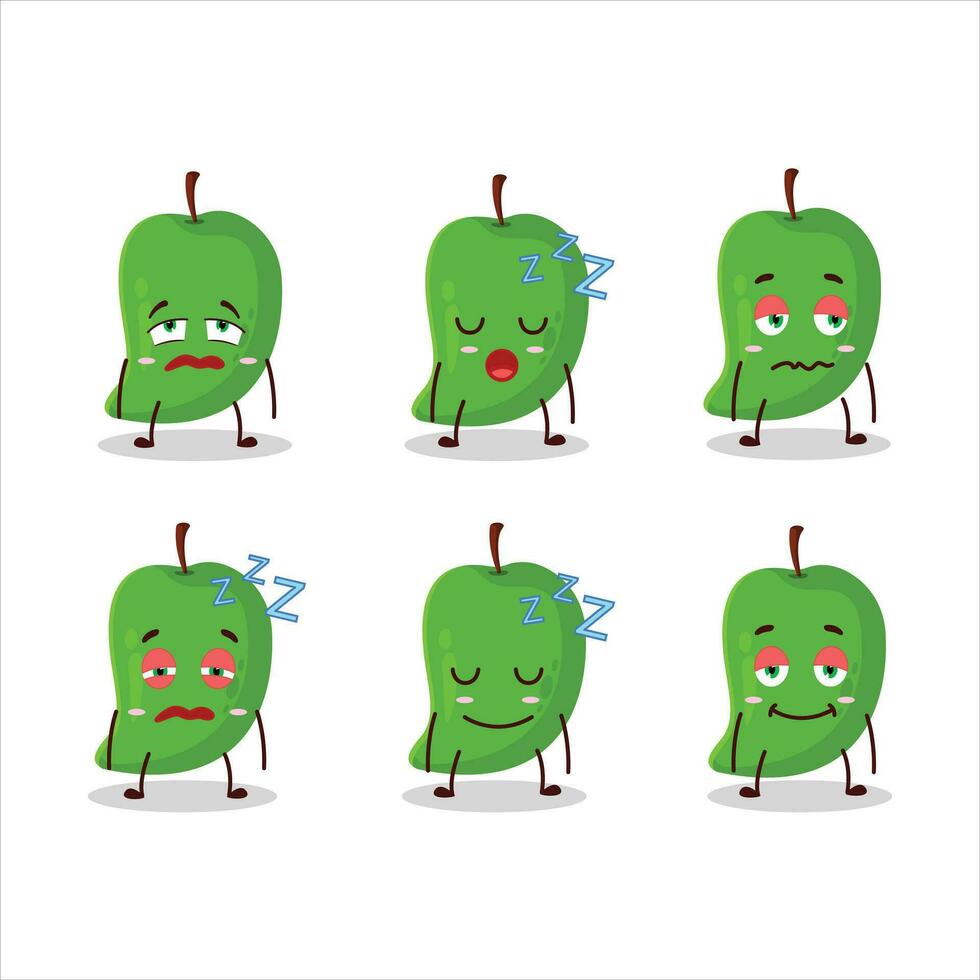 tekenfilm karakter van groen mango met slaperig uitdrukking vector