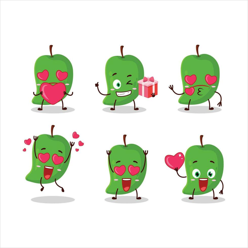 groen mango tekenfilm karakter met liefde schattig emoticon vector