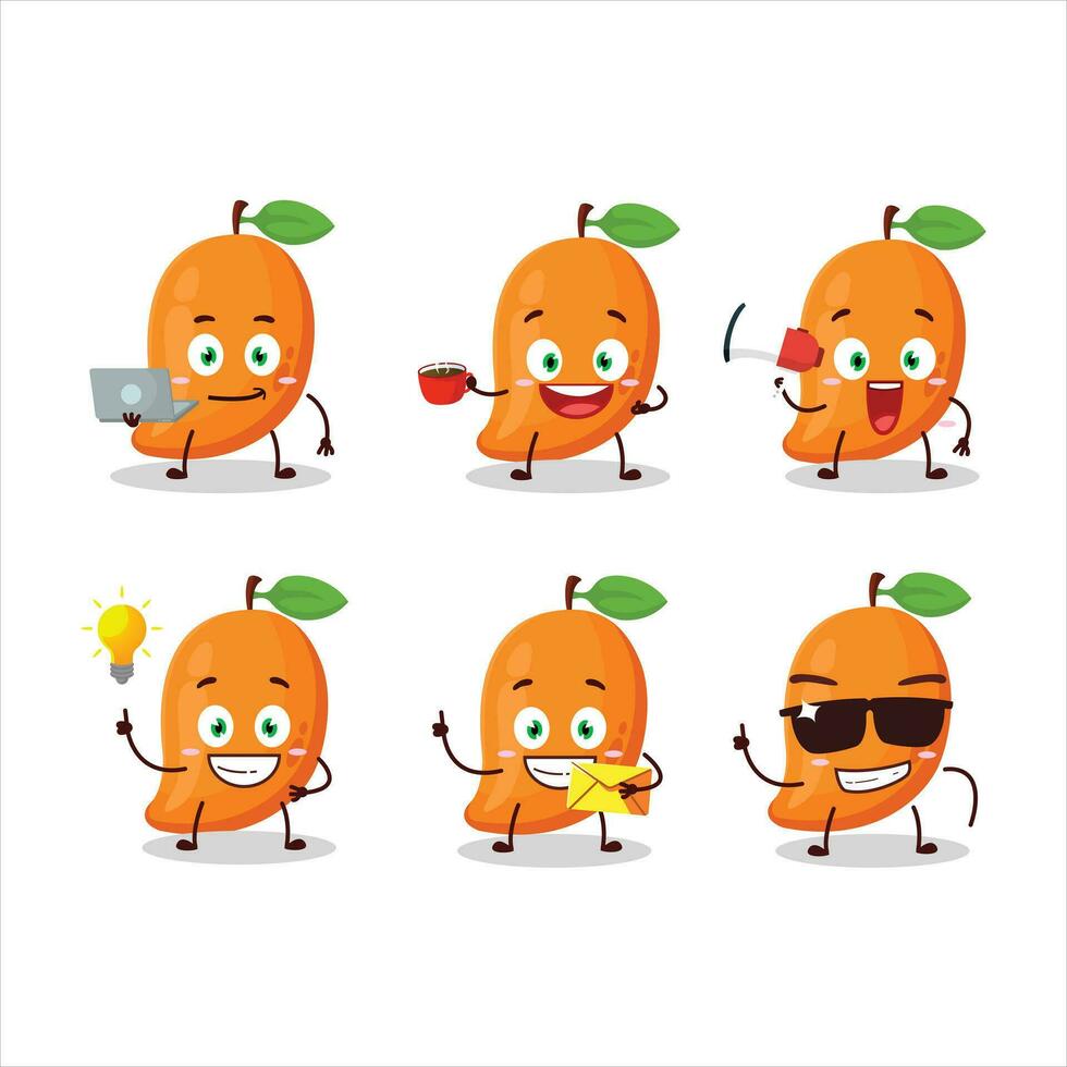 mango tekenfilm karakter met divers types van bedrijf emoticons vector