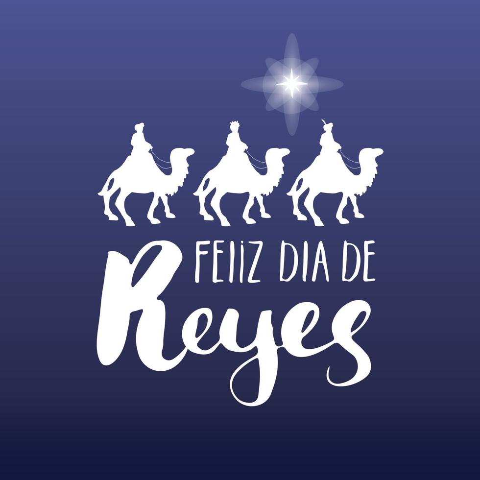 feliz dia de reyes, gelukkige dag der koningen, kalligrafische letters. typografisch groetenontwerp. kalligrafie belettering voor vakantiegroet. hand getrokken belettering tekst vectorillustratie vector