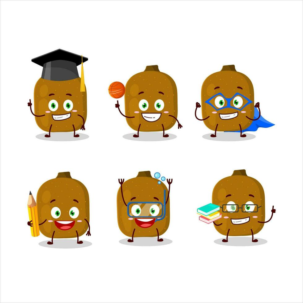 school- leerling van kiwi tekenfilm karakter met divers uitdrukkingen vector