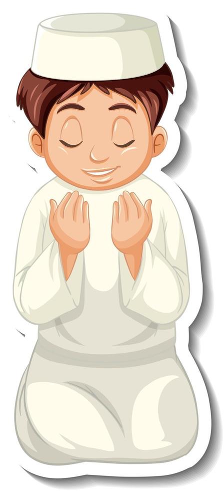 een stickersjabloon met biddende moslimjongen vector
