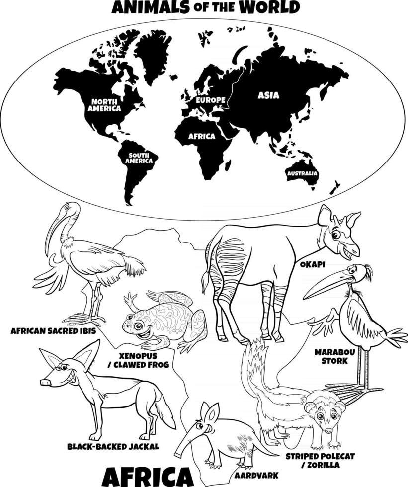 educatieve illustratie van Afrikaanse dieren kleurboekpagina vector