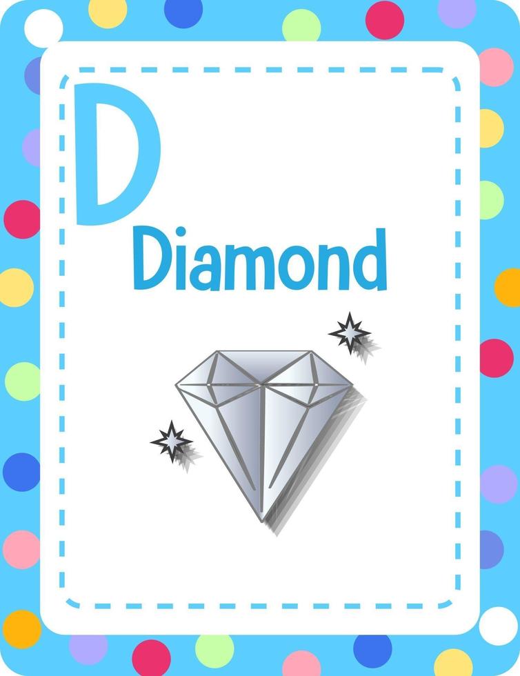 alfabet flashcard met letter d voor diamant vector