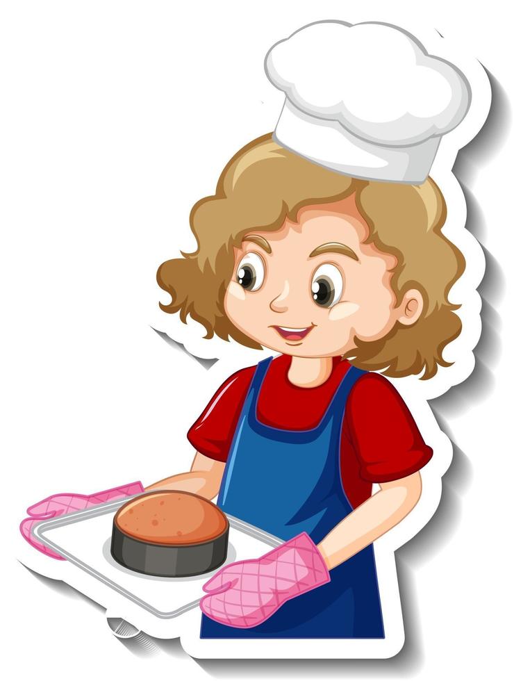 stickerontwerp met bakkersmeisje met gebakken dienblad vector