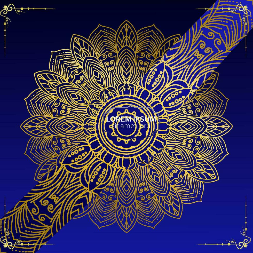 blauw achtergrond met gouden mandala ornament vector
