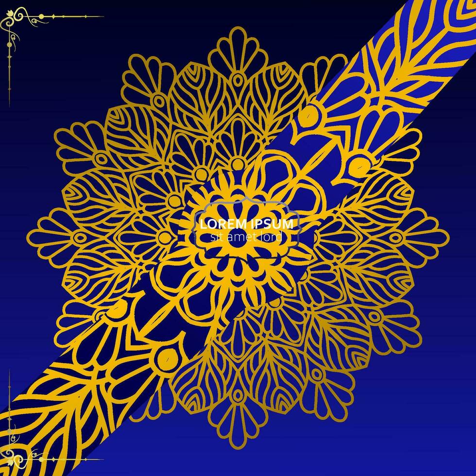 blauw achtergrond met gouden mandala ornament vector